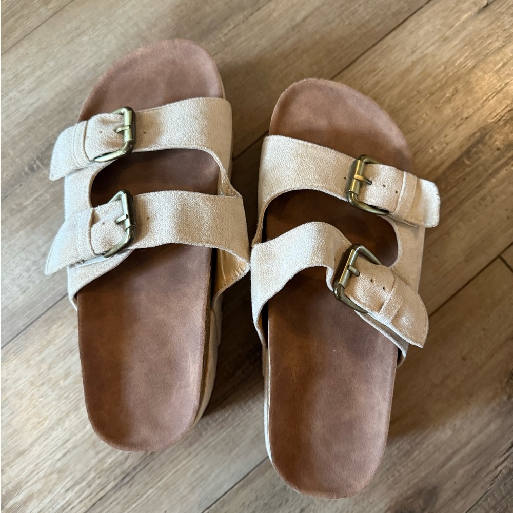 Beige Double Strap Sandals